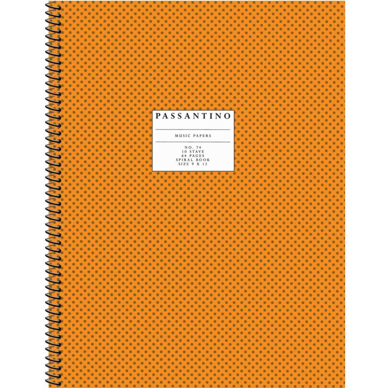 Orange spiral-bound notebook with a label on a white background