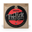 The image shows a package of D'Addario Pro-Arté EJ45 classical guitar strings. It features a vintage-style tan and beige design with ornate borders and a black and red logo. These normal tension strings have a nylon core with silver-plated wound basses, made in the USA. Known for quality and tone, the EJ45 set is popular among classical guitarists.