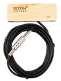 The image shows a TETON Guitars THB-1 soundhole pickup for acoustic guitars. It features a wooden mounting block with branding, a black cable, and a 1/4" instrument jack. Designed to capture string vibrations and amplify the acoustic sound, its wooden housing blends with the guitar’s natural wood, making it a practical accessory for amplified acoustic performances.