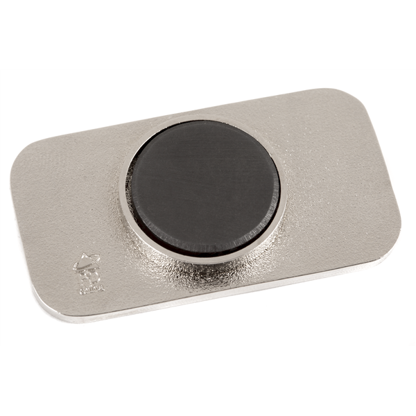 The image shows a guitar pickup, likely a single-coil or humbucker, with a chrome metal mounting ring. It features a black center surrounded by a silver housing and a small logo on the left side. Designed to convert string vibrations into electrical signals, this sleek, modern pickup is intended for mounting in an electric guitar and appears to be a contemporary aftermarket or replacement part.