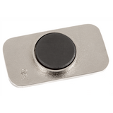 The image shows a guitar pickup, likely a single-coil or humbucker, with a chrome metal mounting ring. It features a black center surrounded by a silver housing and a small logo on the left side. Designed to convert string vibrations into electrical signals, this sleek, modern pickup is intended for mounting in an electric guitar and appears to be a contemporary aftermarket or replacement part.