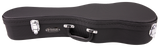 The image shows a black, textured ukulele case with a curved shape. It features silver metal latches, a central black handle, and an oval "TETON" logo with "UKULELES" below. The semi-hard case is designed to protect and transport a ukulele, reflecting Teton’s quality craftsmanship in acoustic string instrument cases.