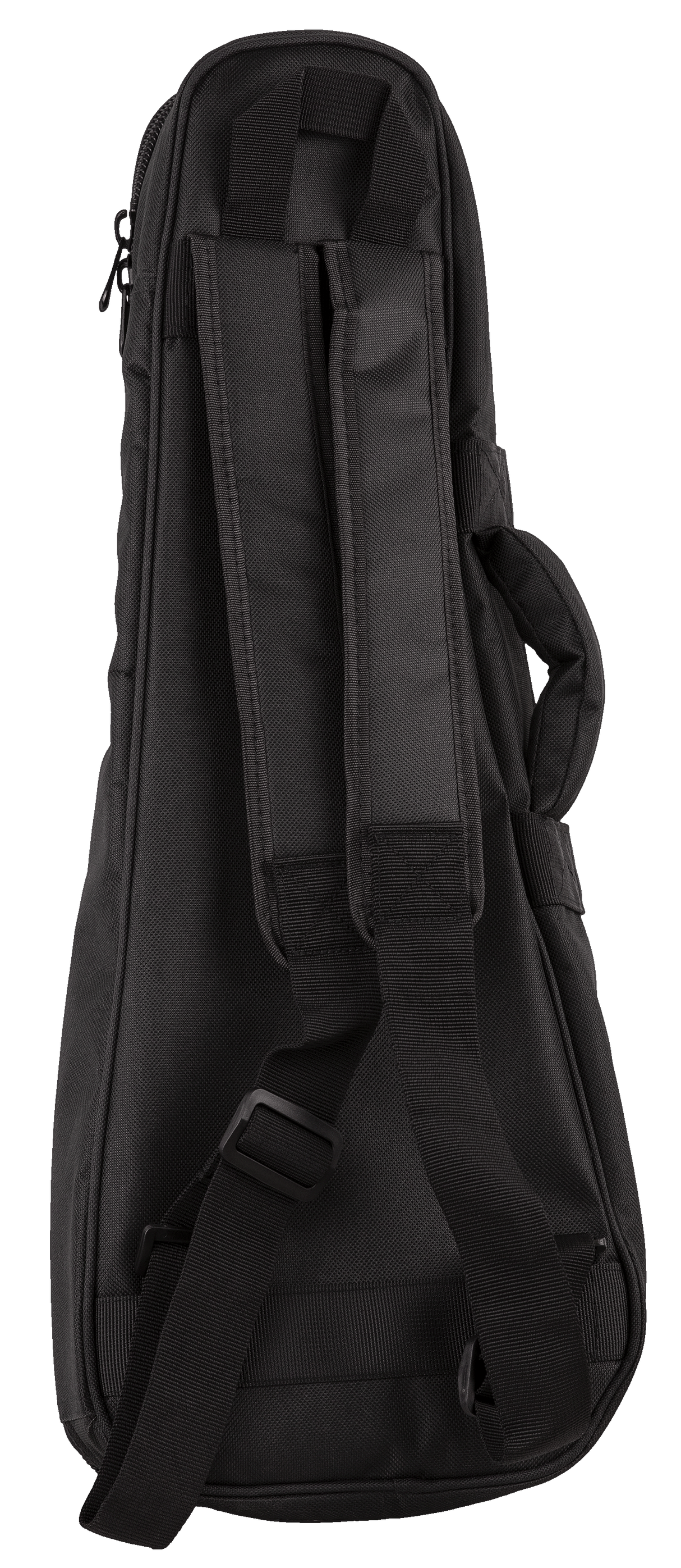 The image shows a black gig bag designed for a violin, viola, or similar string instrument. It is made of durable nylon or polyester with padding for protection. The case features multiple handles, adjustable shoulder straps, zippered closures, and external pockets for accessories. Lightweight and portable, it offers convenient protection for everyday use, rehearsals, and casual performances, though less than a hard case.