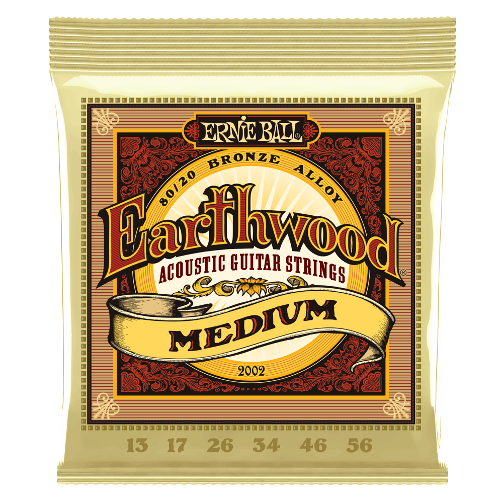 A package of Ernie Ball Earthwood bronze guitar strings on a transparent background