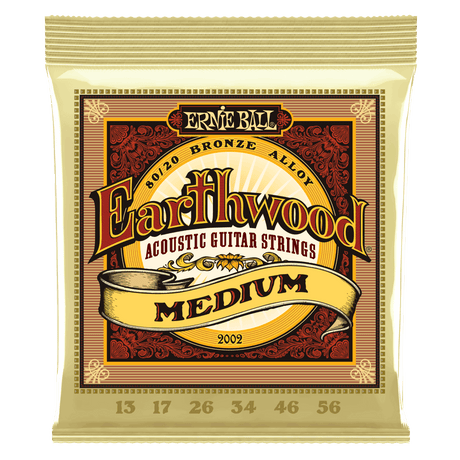 A package of Ernie Ball Earthwood bronze guitar strings on a transparent background