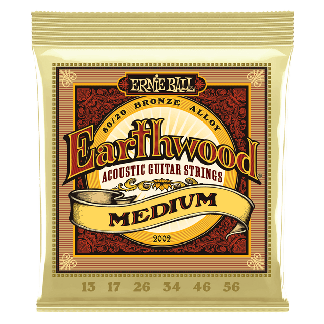 A package of Ernie Ball Earthwood bronze guitar strings on a transparent background