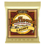 A package of Ernie Ball Earthwood guitar strings on a transparent background