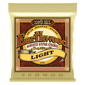 A package of Ernie Ball Earthwood guitar strings on a transparent background