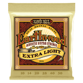 A package of Ernie Ball Earthwood acoustic guitar strings on a transparent background