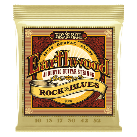 A package of acoustic guitar strings with Ernie Ball Earthwood branding on a transparent background