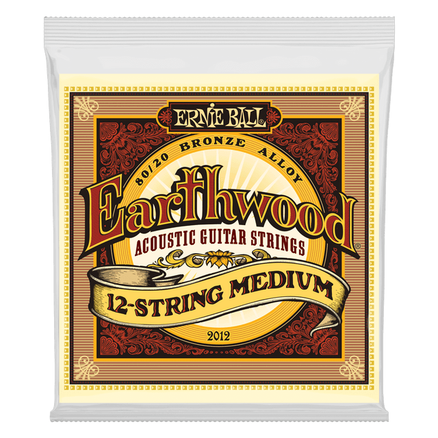 Ernie Ball Earthwood acoustic guitar strings packaging on a white background