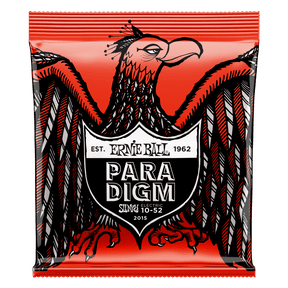 Ernie Ball Paradigm guitar string package with an eagle design on a red background
