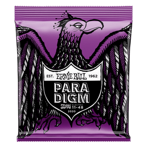 Ernie Ball Paradigm guitar string package with an eagle design on a purple background