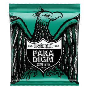 A package of Ernie Ball Paradigm guitar strings with eagle artwork on a green background