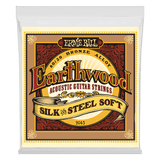 A package of Ernie Ball Earthwood guitar strings on a transparent background