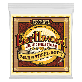 A package of Ernie Ball Earthwood guitar strings on a transparent background