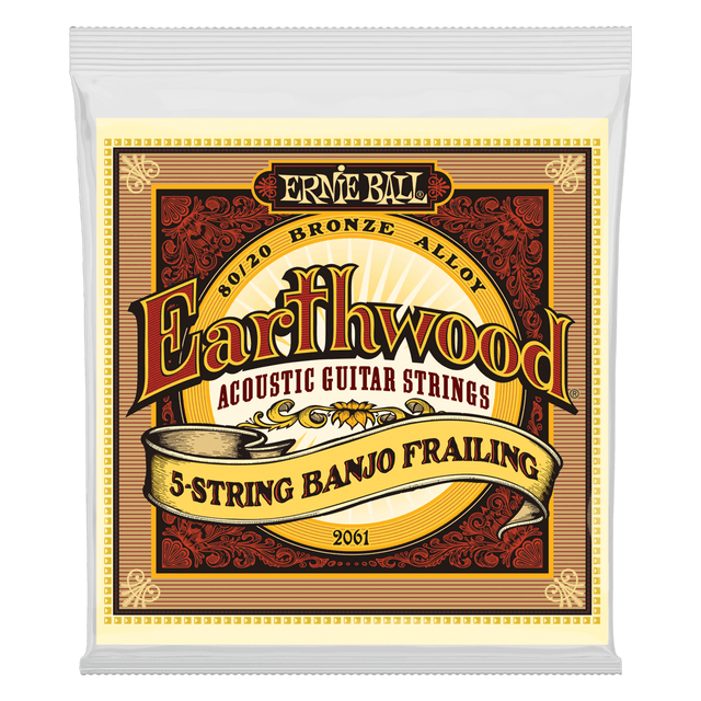 A package of Ernie Ball Earthwood banjo strings on a transparent background
