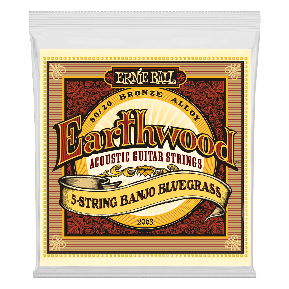 A package of Ernie Ball Earthwood banjo strings on a transparent background