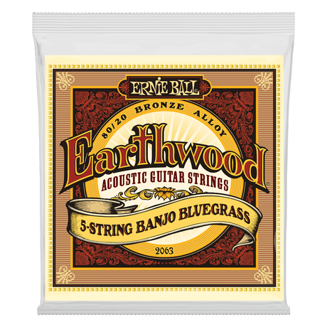A package of Ernie Ball Earthwood banjo strings on a transparent background