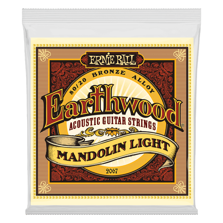 A package of Ernie Ball Earthwood mandolin strings on a transparent background