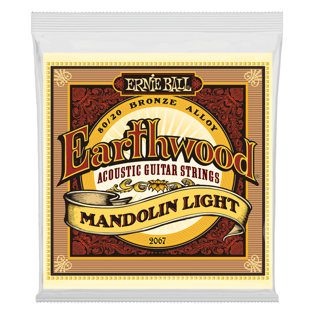 A package of Ernie Ball Earthwood mandolin strings on a transparent background
