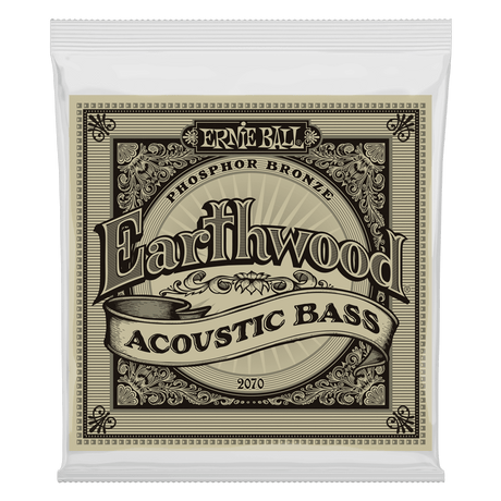 Ernie Ball Earthwood Acoustic Bass guitar string package on a white background