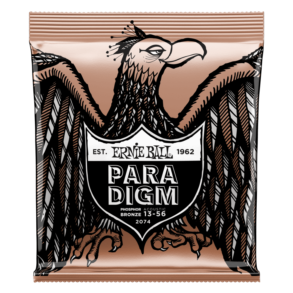 Ernie Ball Paradigm guitar string package with an eagle illustration on a black background
