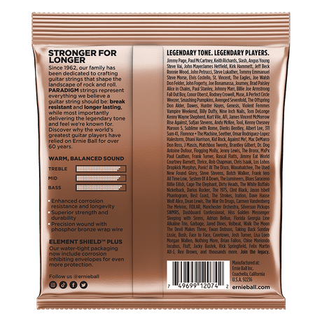 Ernie Ball Paradigm string packaging with detailed information on a white background