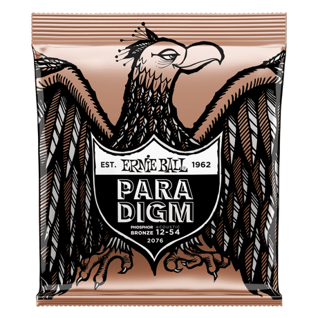 Ernie Ball Paradigm guitar string package with an eagle design on a black background