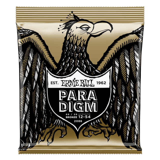 Ernie Ball Paradigm guitar string package with an eagle illustration on a black background