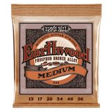 Ernie Ball Earthwood acoustic guitar strings packaging on a black background