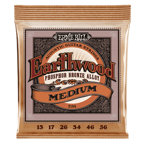 Ernie Ball Earthwood acoustic guitar strings packaging on a black background