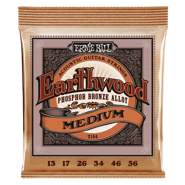 Ernie Ball Earthwood acoustic guitar strings packaging on a black background