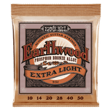 Ernie Ball Earthwood acoustic guitar strings packaging on a black background