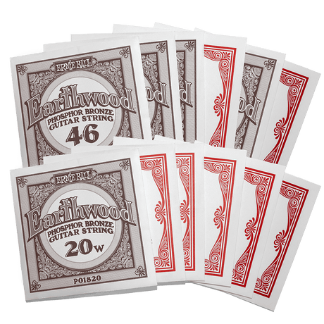 Earthwood phosphor bronze guitar string packages on a white background