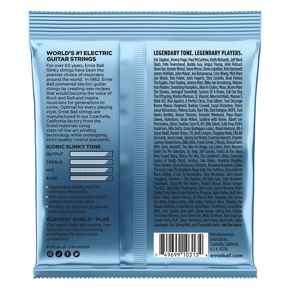 Back of a guitar string packaging with text and branding