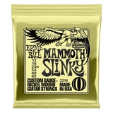 Ernie Ball Mammoth Slinky guitar string package on a black background