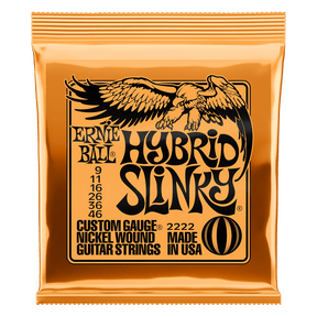 Ernie Ball Hybrid Slinky guitar string pack packaging on a white background