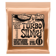 Ernie Ball Turbo Slinky guitar string package on a white background
