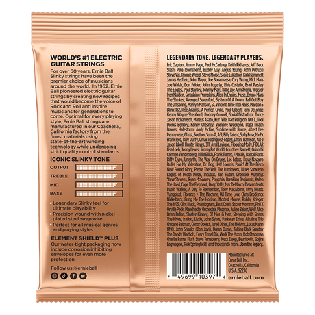 Ernie Ball electric guitar strings packaging with text and branding