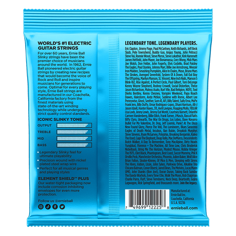 A package of blue guitar strings with text on a white background