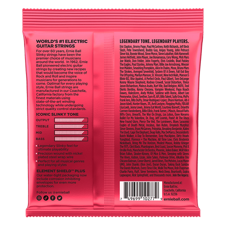 Pink guitar string packaging with text and branding on a white background