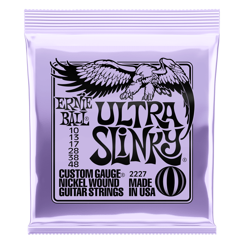 Ernie Ball Ultra Slinky guitar strings packaging with an eagle logo on a white background