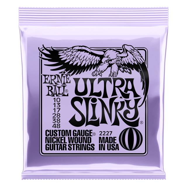 Ernie Ball Ultra Slinky guitar strings packaging with an eagle logo on a white background