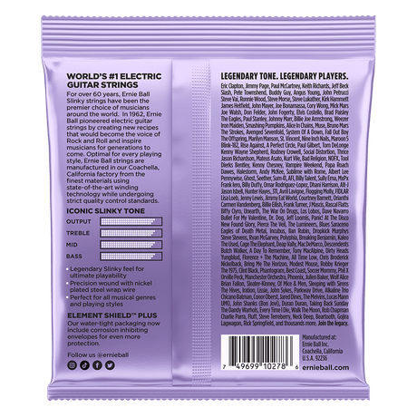 Back of a guitar string packaging with text and branding on a white background