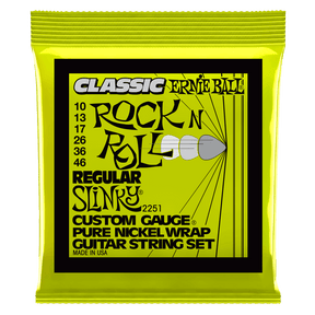 Ernie Ball guitar string set packaging with yellow border on white background