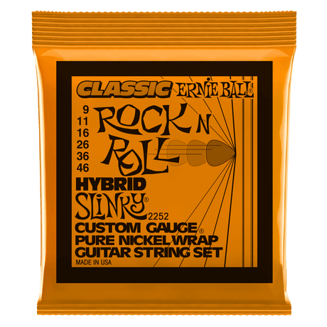 Ernie Ball guitar string set packaging with orange and black design