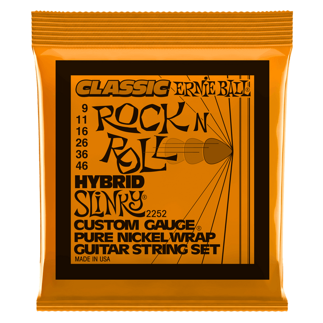Ernie Ball guitar string set packaging with orange and black design