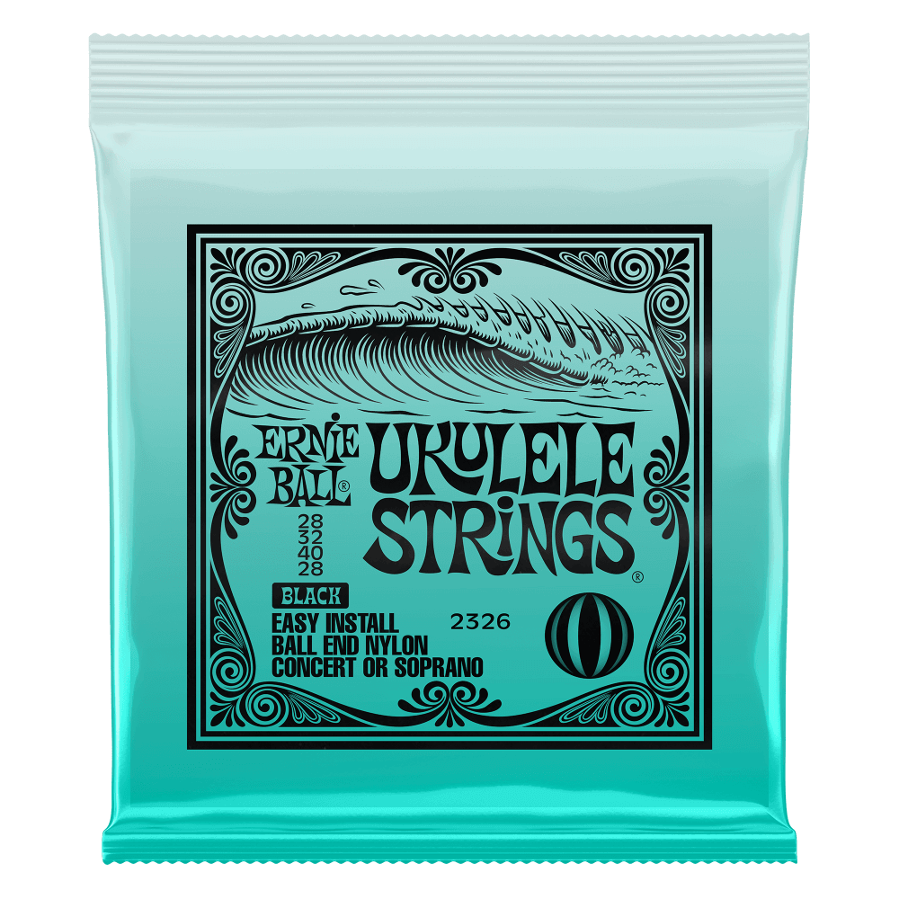 Ernie Ball ukulele strings packaging with decorative design on a white background