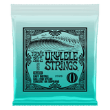 Ernie Ball ukulele strings packaging with decorative design on a white background